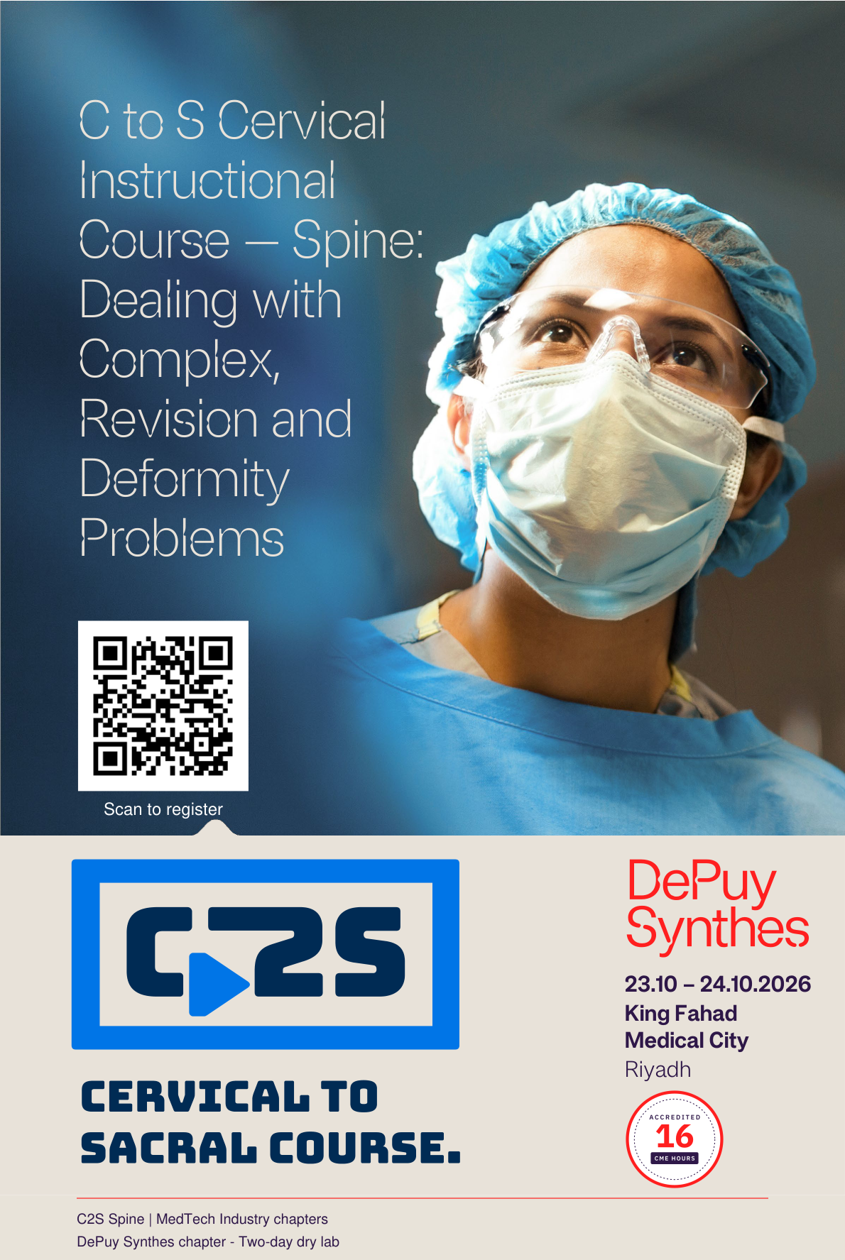 C to S Cervical Instructional Course poster, DePuy Synthes chapter, 23–24 October 2026